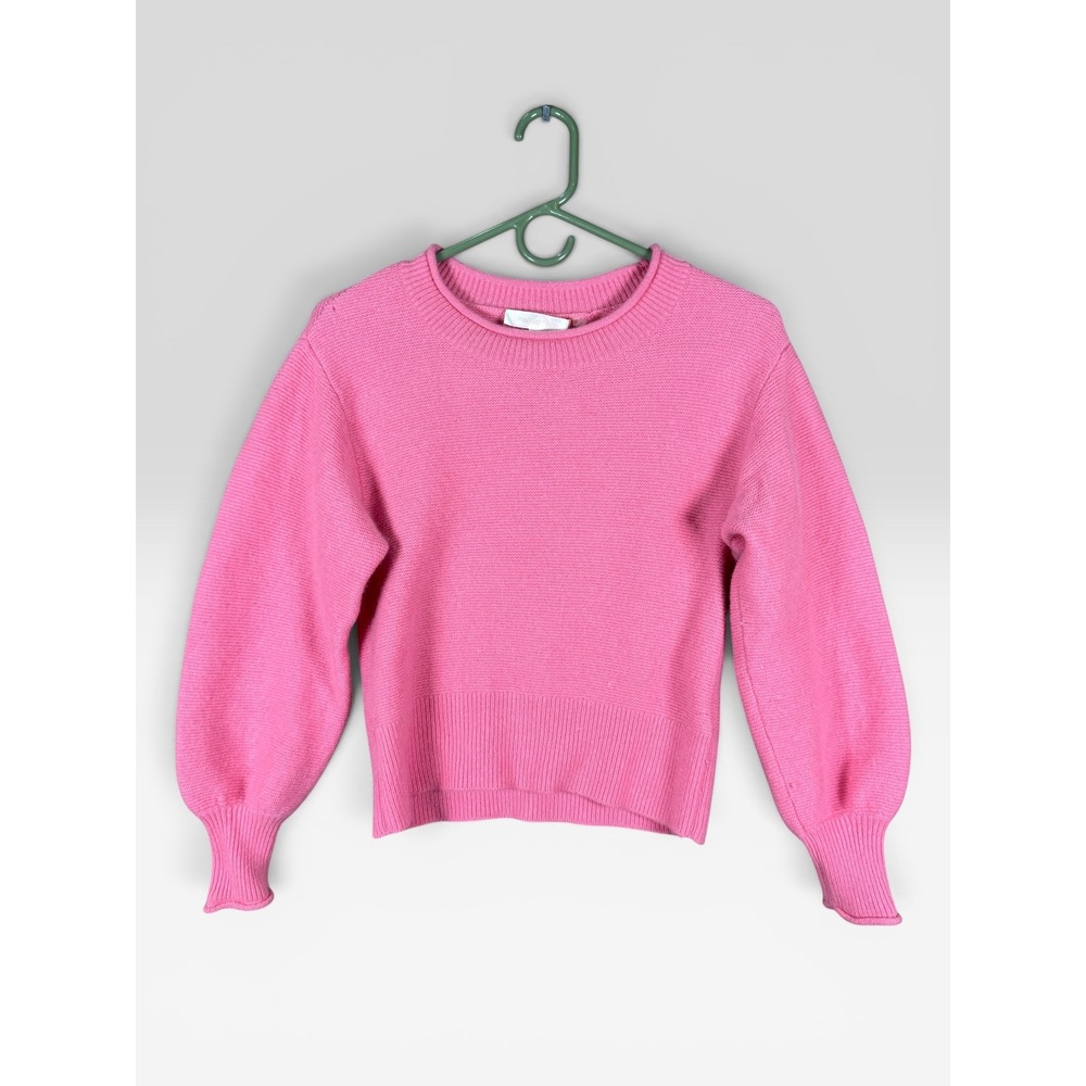 LoveShackFancy Cashmere Sweater Womens XS Pink Puff Sleeve Crewneck Cropped Knit
